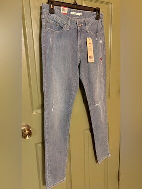 Levi's Women's Engineer Stripe Light Wash Skinny Jeans with Subtle Distressing